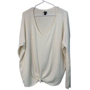 Wild Fable Women's Ivory Rib Twist Knit V-Neck Target LS  Boxy Top EUC 7515